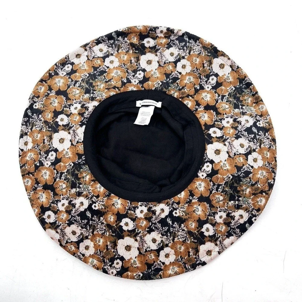Anthropologie Corduroy Boho Floral Print Wide Brim Bucket Hat